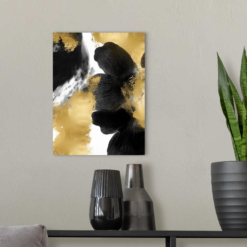 A modern room featuring Black Gold Abstracts IV
