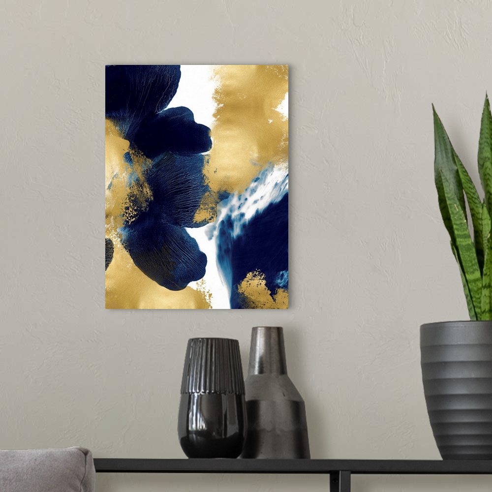 A modern room featuring Blue Gold Abstracts IV