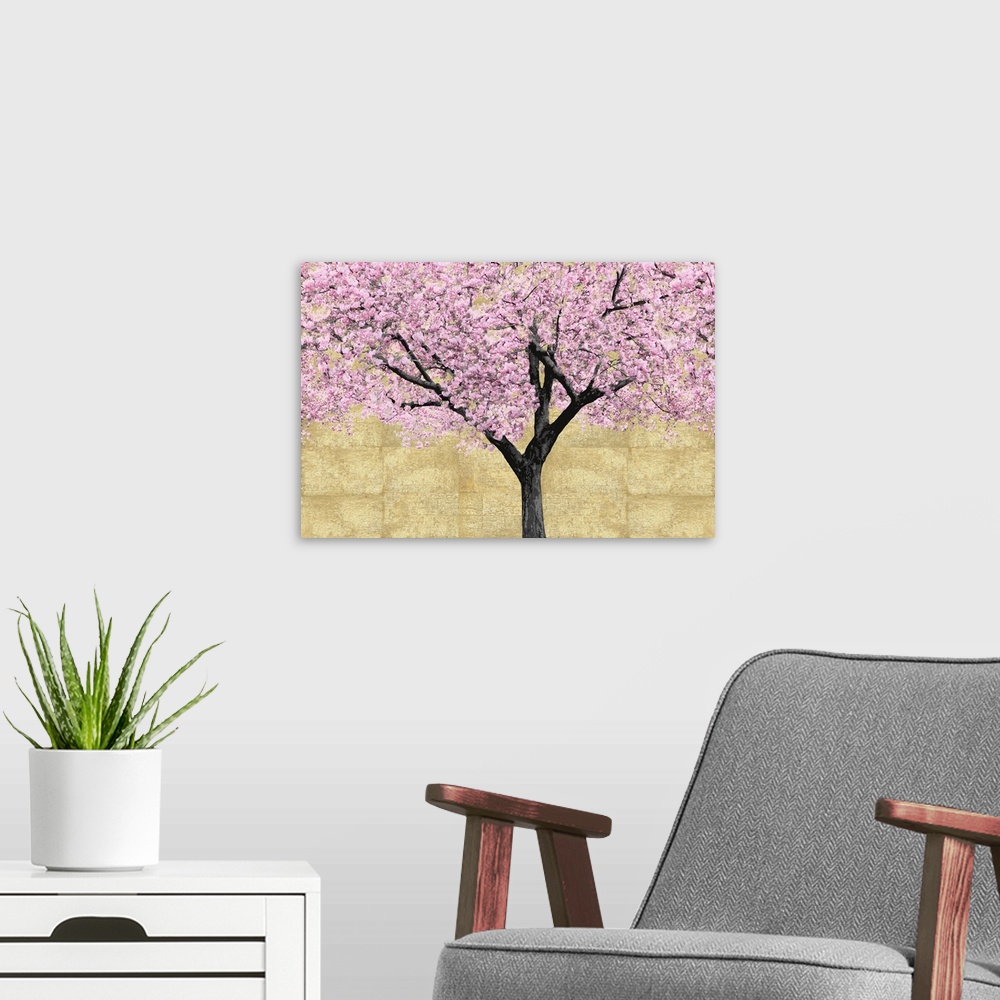 A modern room featuring Cherry Blossoms Tree Blush Gold