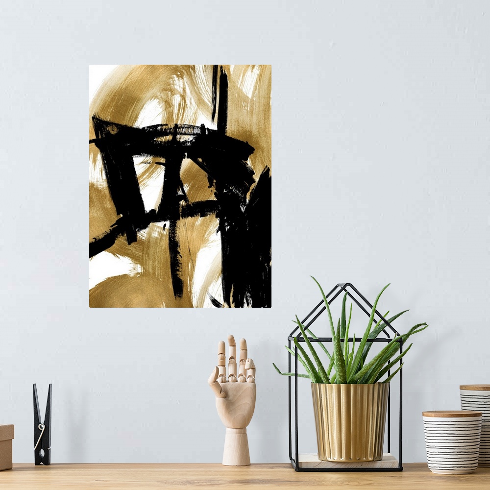 A bohemian room featuring Contemporary Abstract Black Gold I XB