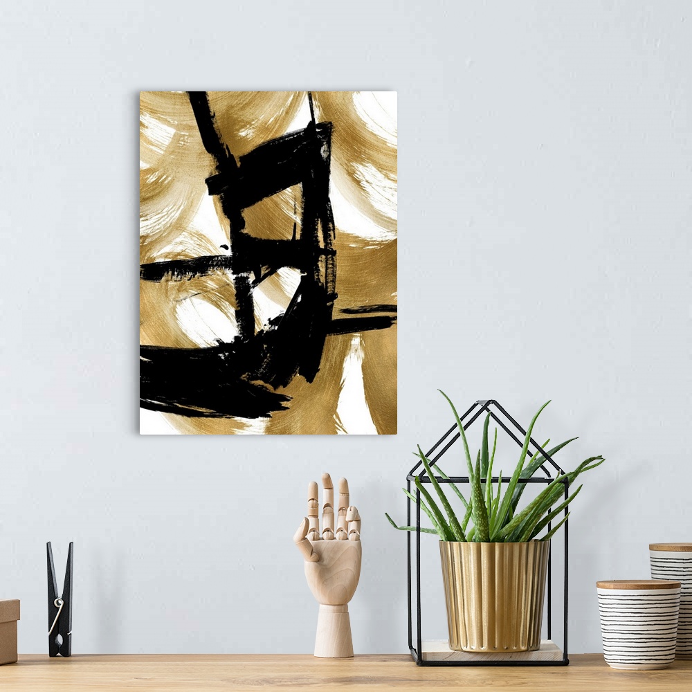 A bohemian room featuring Contemporay Abstract Black Gold II XB
