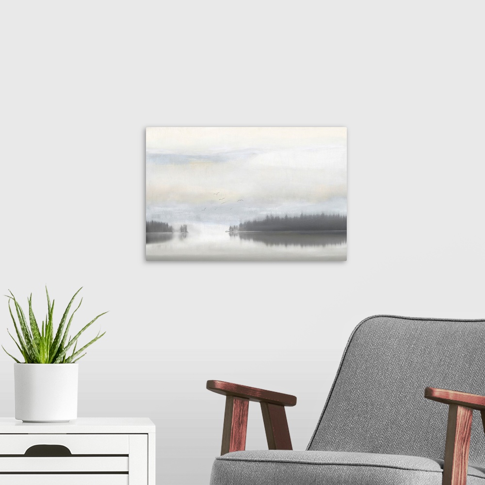 A modern room featuring Fog Lake II