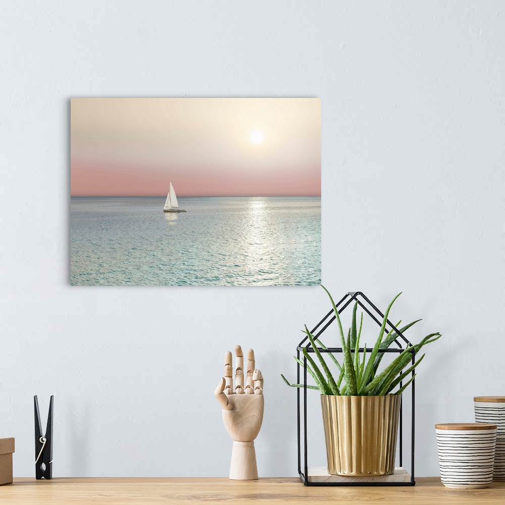 A bohemian room featuring Ocean Reflection Sailboat
