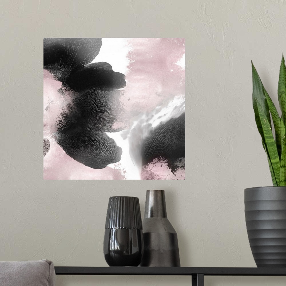 A modern room featuring Pink Black Abstract I