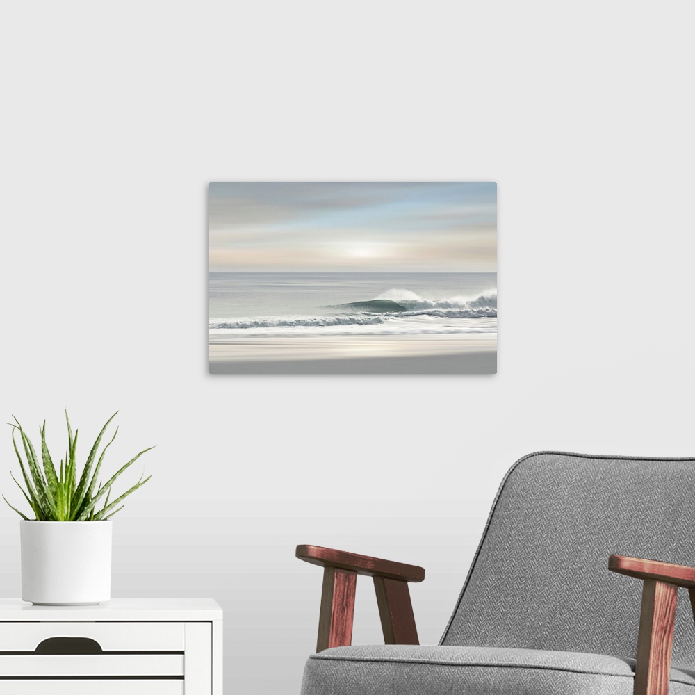 A modern room featuring Sunrise Beach Wave Neutral