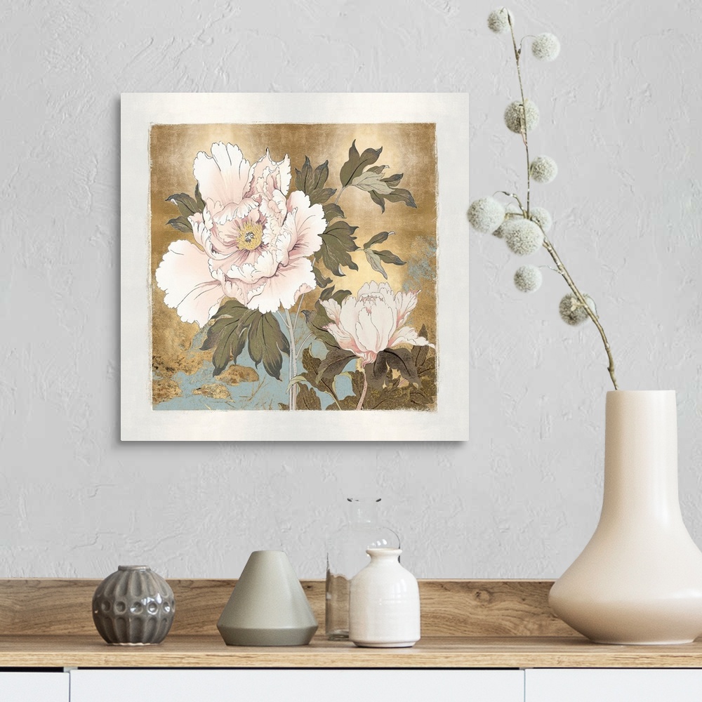 A farmhouse room featuring Two Peonies