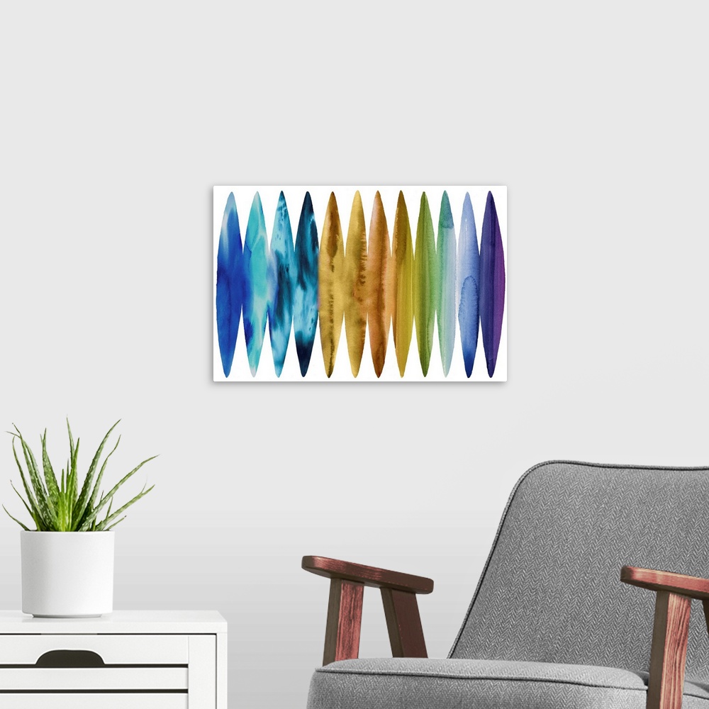 A modern room featuring Watercolor Surfboards
