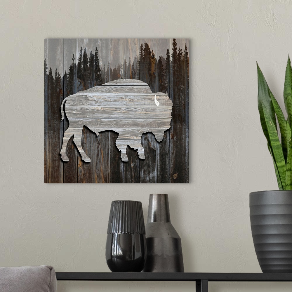 A modern room featuring Wood Bison II