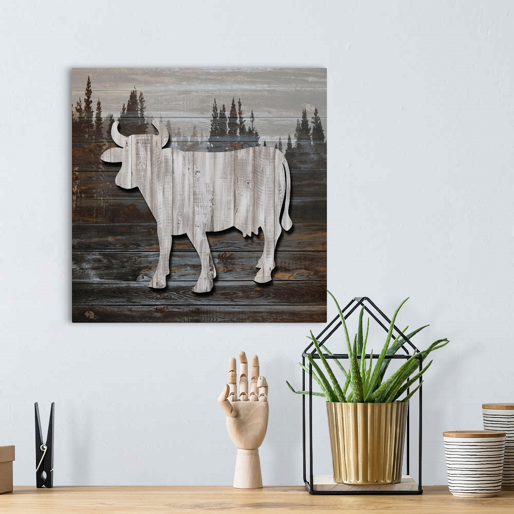A bohemian room featuring Wood Cow