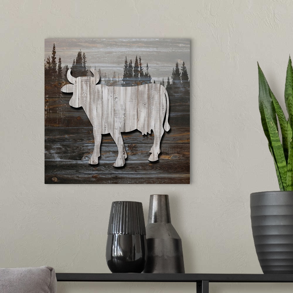 A modern room featuring Wood Cow