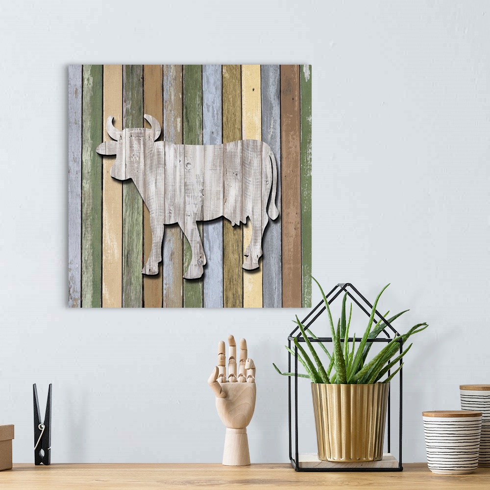 A bohemian room featuring Wood Cow II