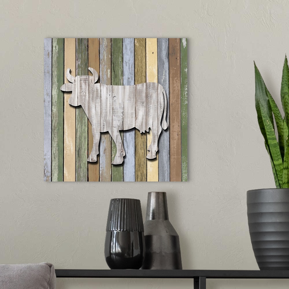 A modern room featuring Wood Cow II