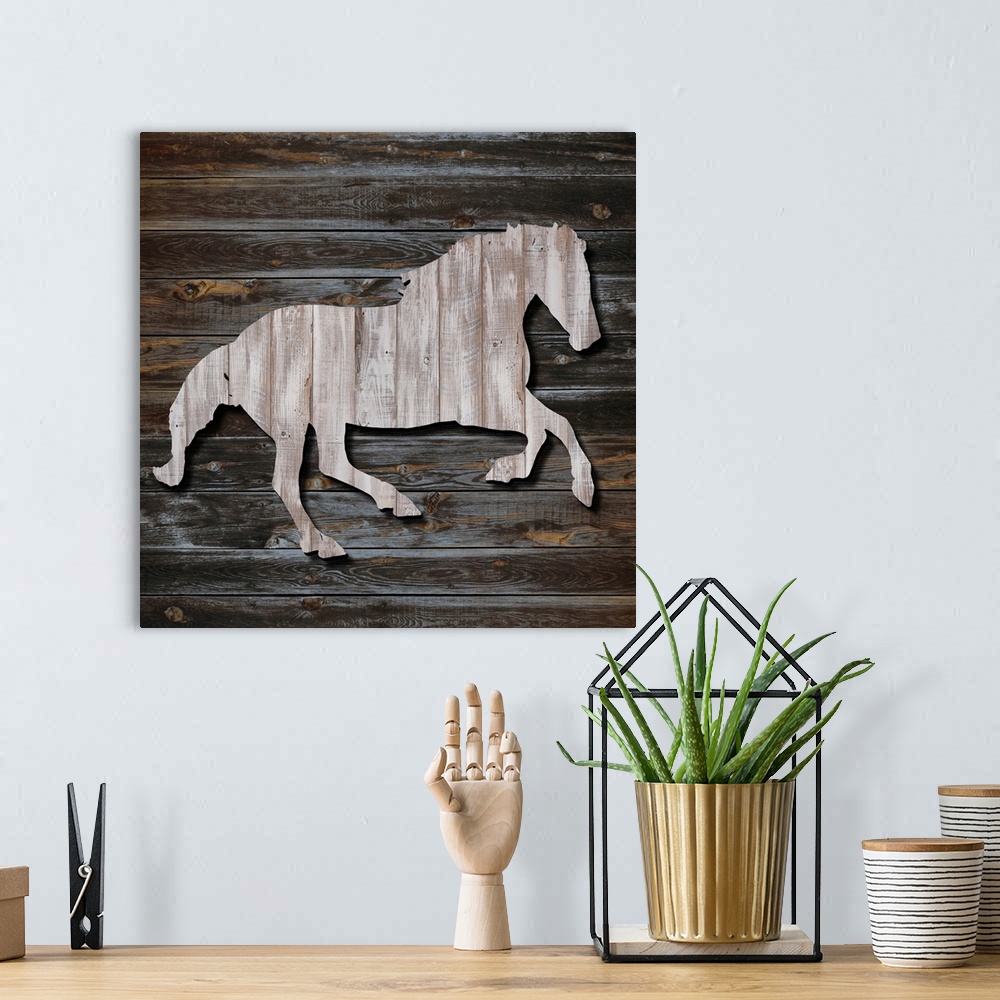 A bohemian room featuring Wood Horse