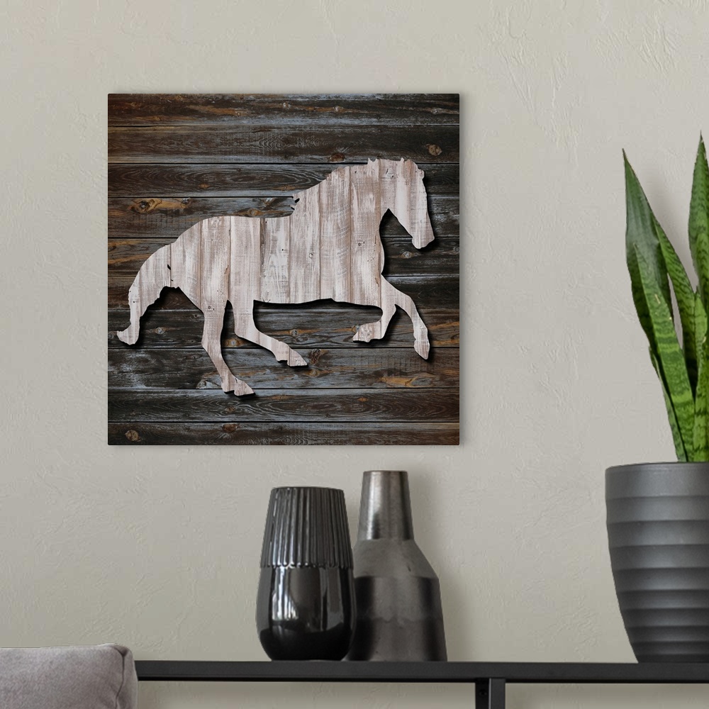 A modern room featuring Wood Horse