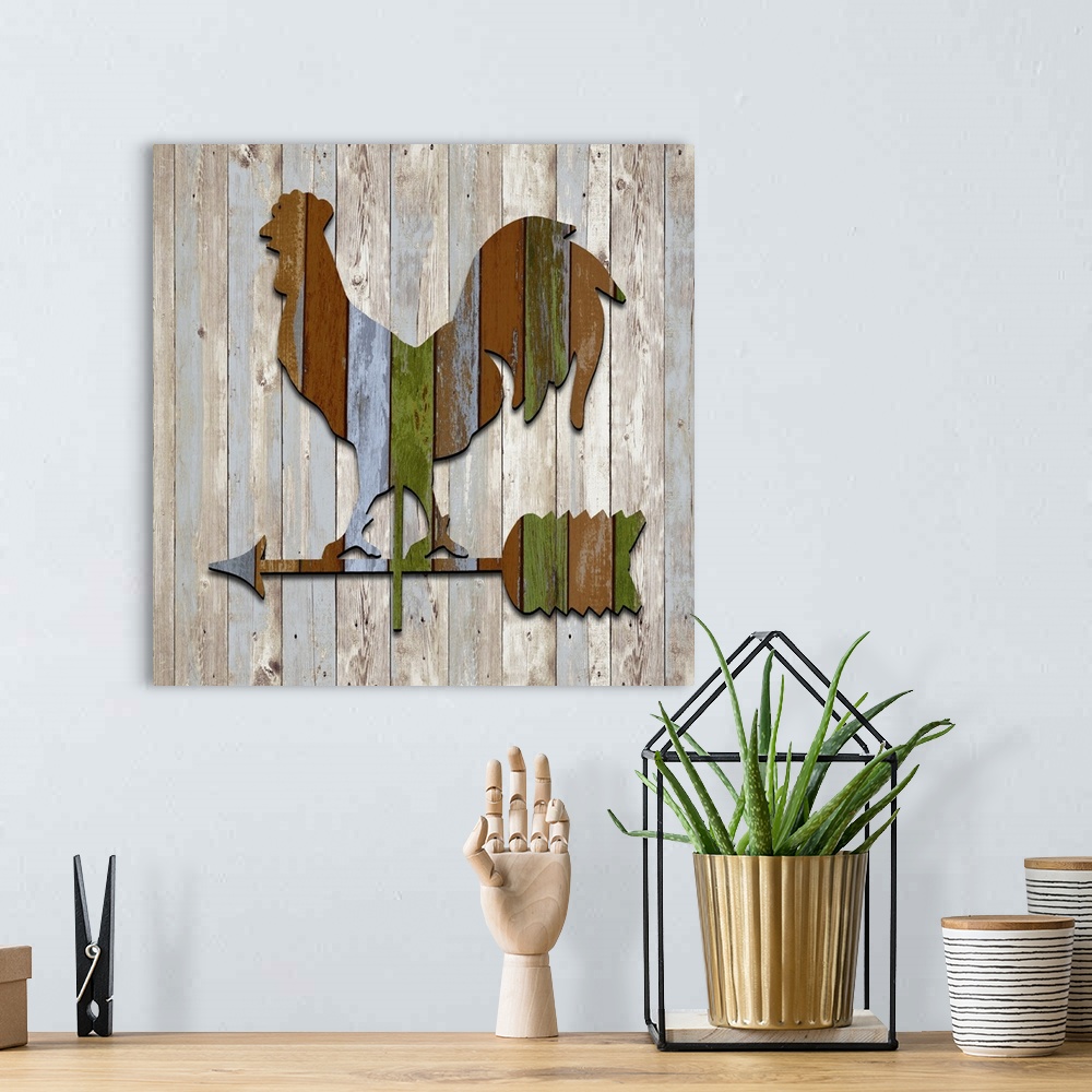 A bohemian room featuring Wood Rooster