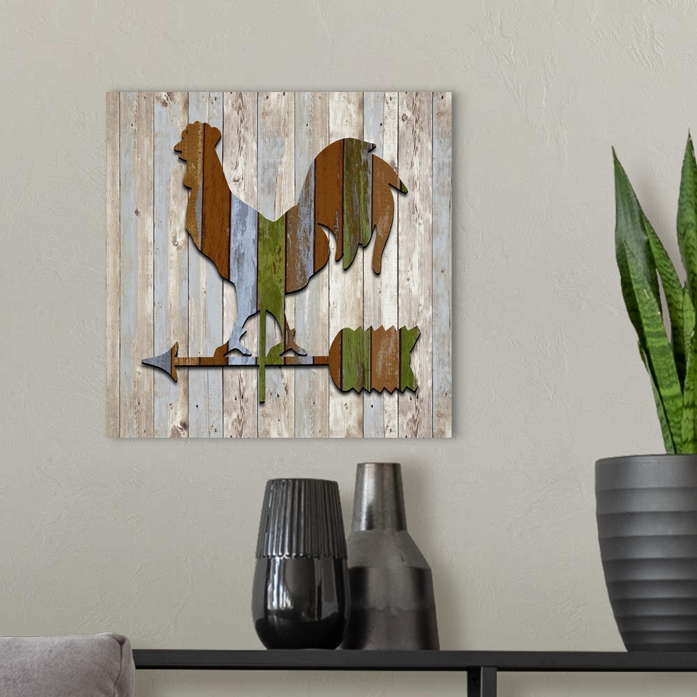 A modern room featuring Wood Rooster