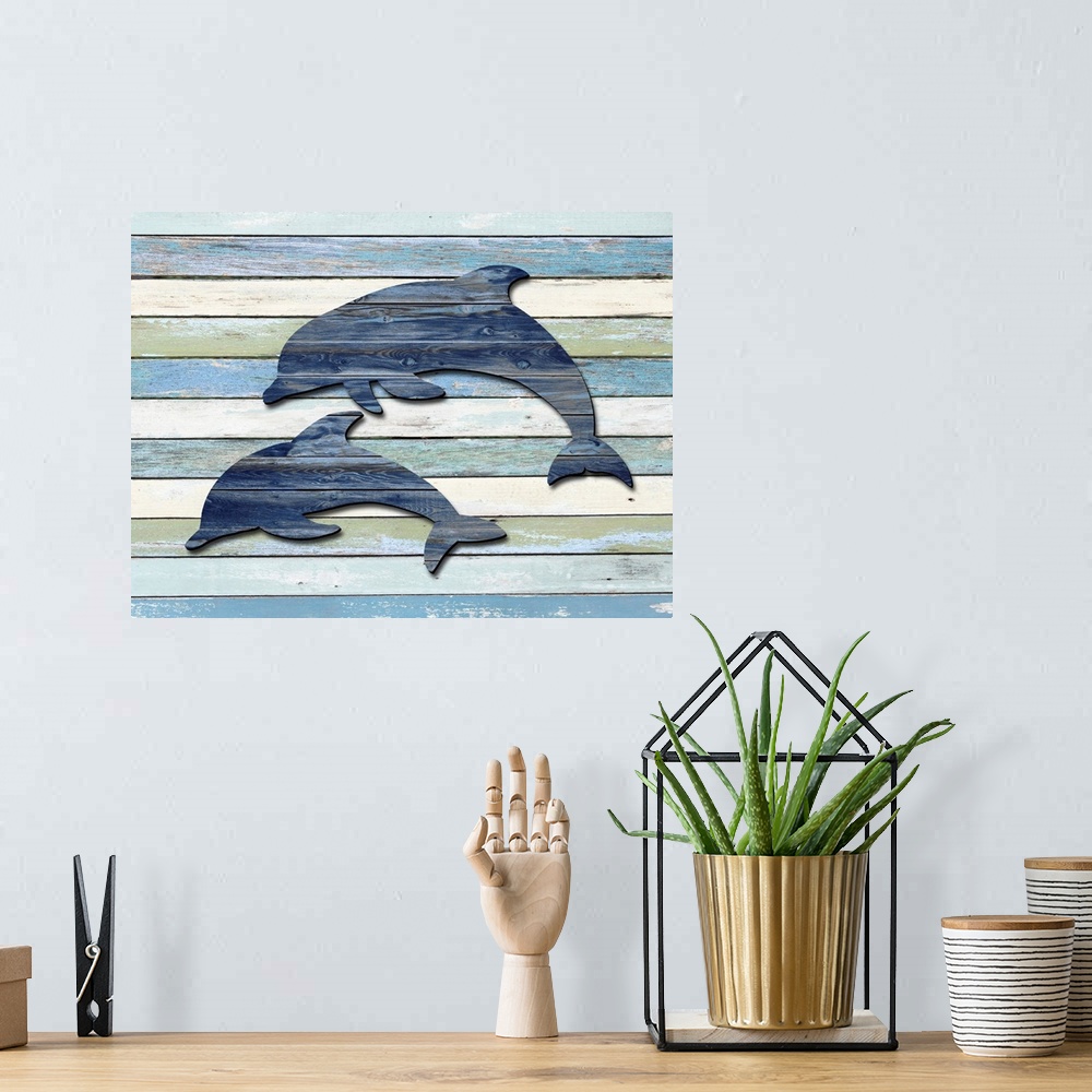 A bohemian room featuring Wood Sea Animals Dolphins II