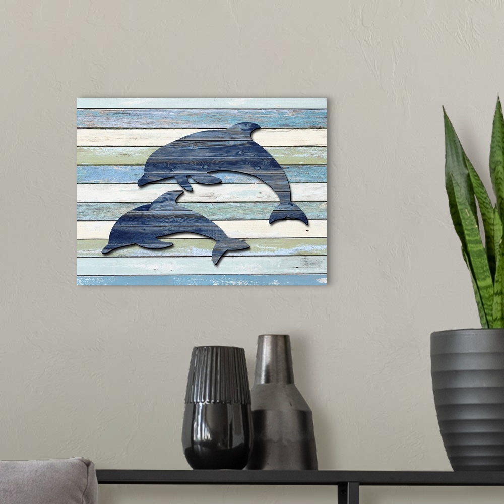 A modern room featuring Wood Sea Animals Dolphins II