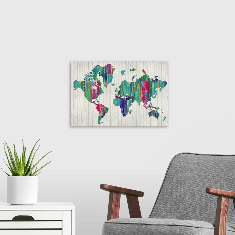 A modern room featuring World Map Drip