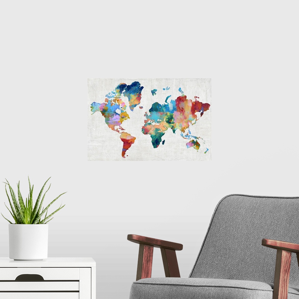 A modern room featuring World Map Painted