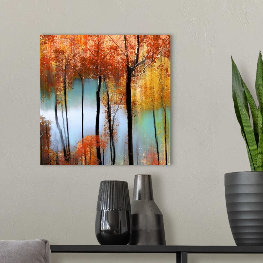 A modern room featuring Yellow Trees 2