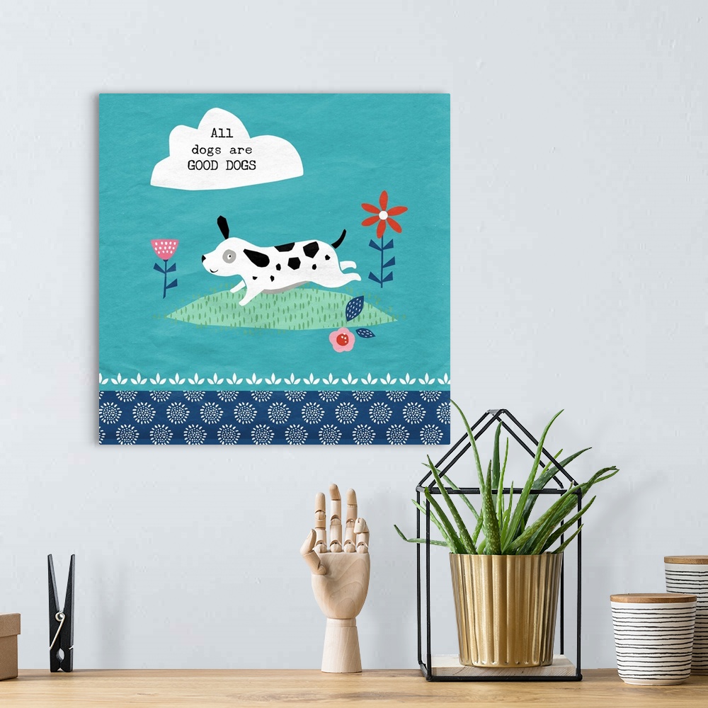 A bohemian room featuring Unconditional love of a dog is on display with this fun and whimsical scene!