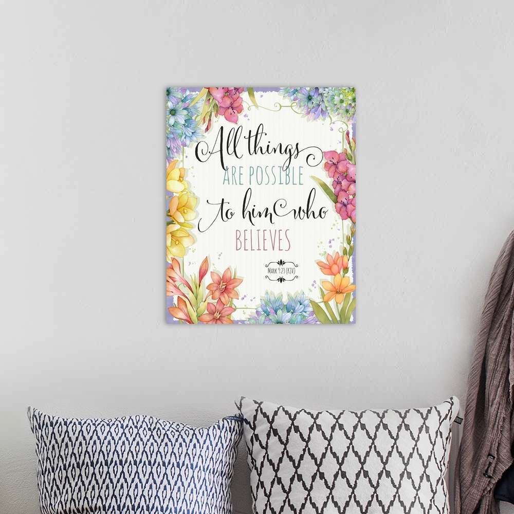 A bohemian room featuring Inspirational, faith-based art for the home.