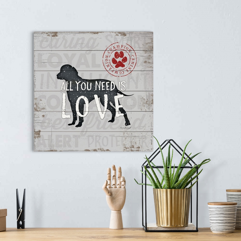 A bohemian room featuring All You Need is Love - Dog
