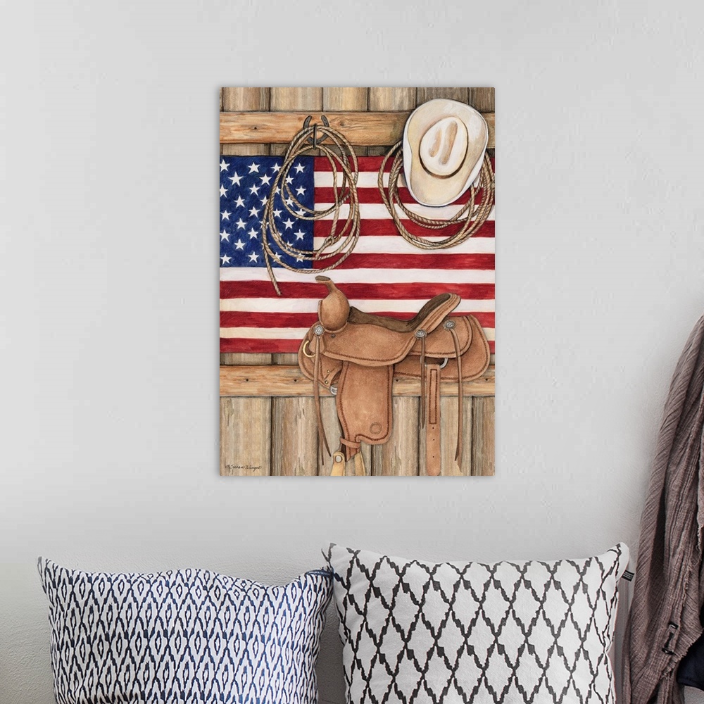 A bohemian room featuring Capture the American cowboy spirit with this powerful art!