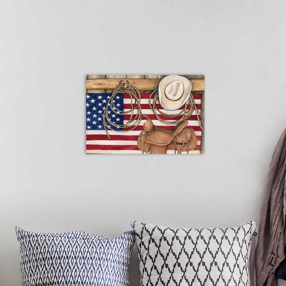 A bohemian room featuring Capture the American cowboy spirit with this powerful art!