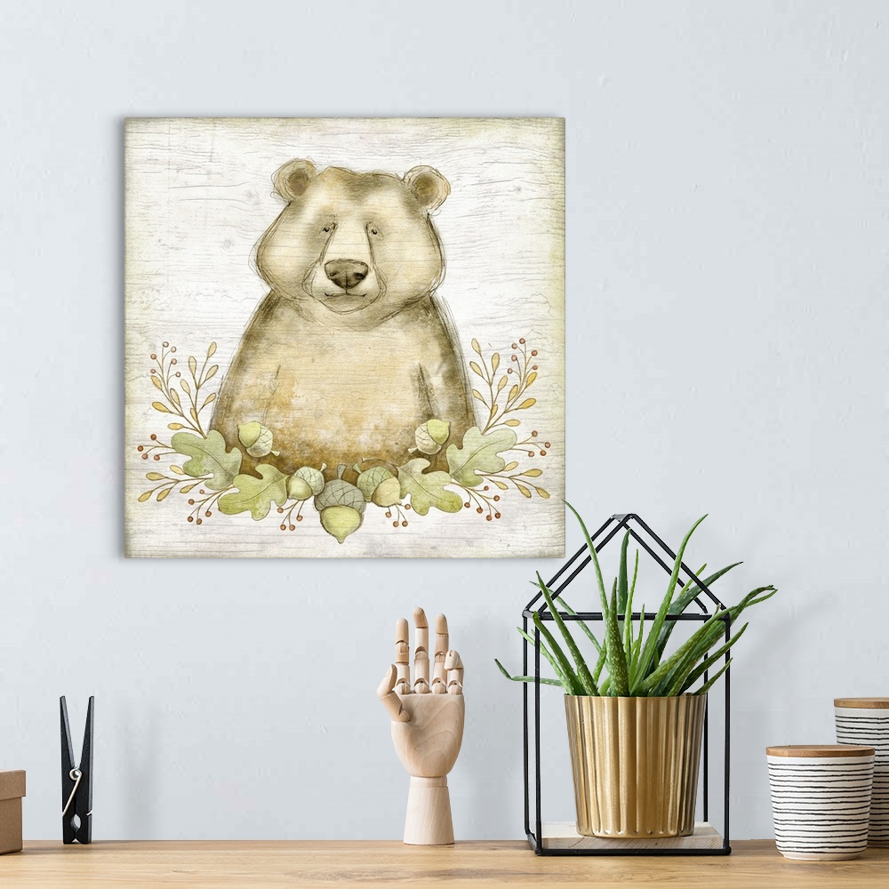 A bohemian room featuring Sweet woodland baby bear perfect for baby and child's room decor