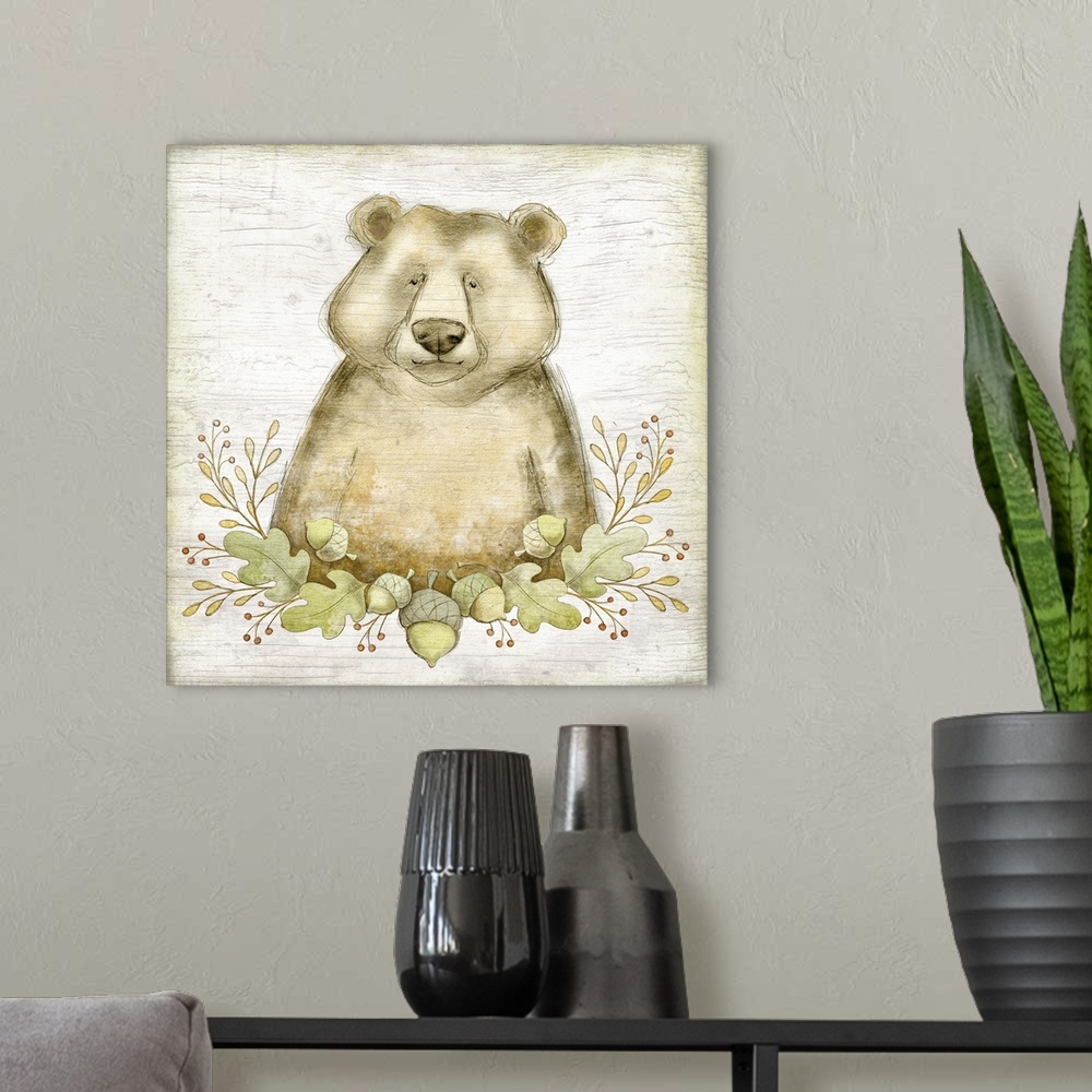 A modern room featuring Sweet woodland baby bear perfect for baby and child's room decor