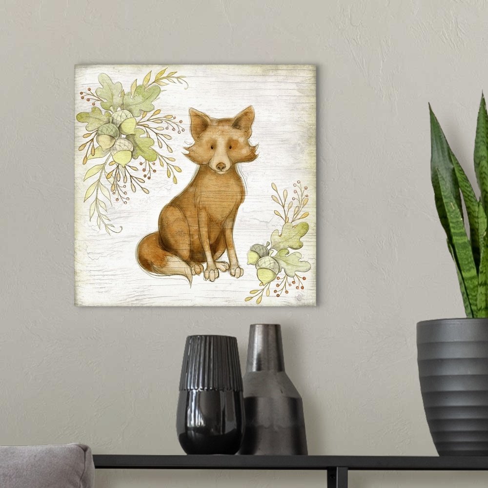 A modern room featuring Sweet woodland baby fox perfect for baby and child's room decor