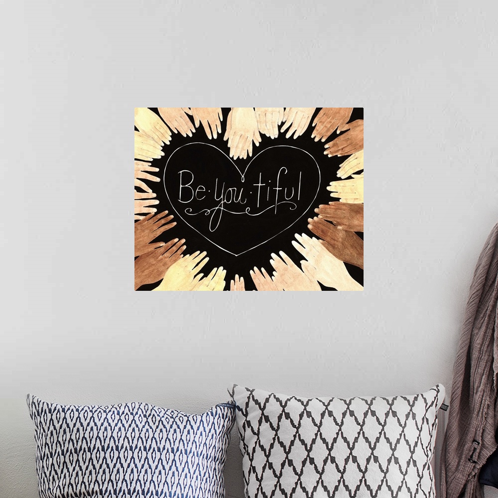 A bohemian room featuring School-themed art with inspirational message.