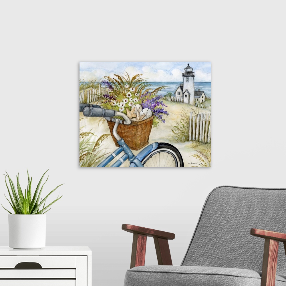 A modern room featuring A charming bike on a beach captures the fun and freedom of beach visits.