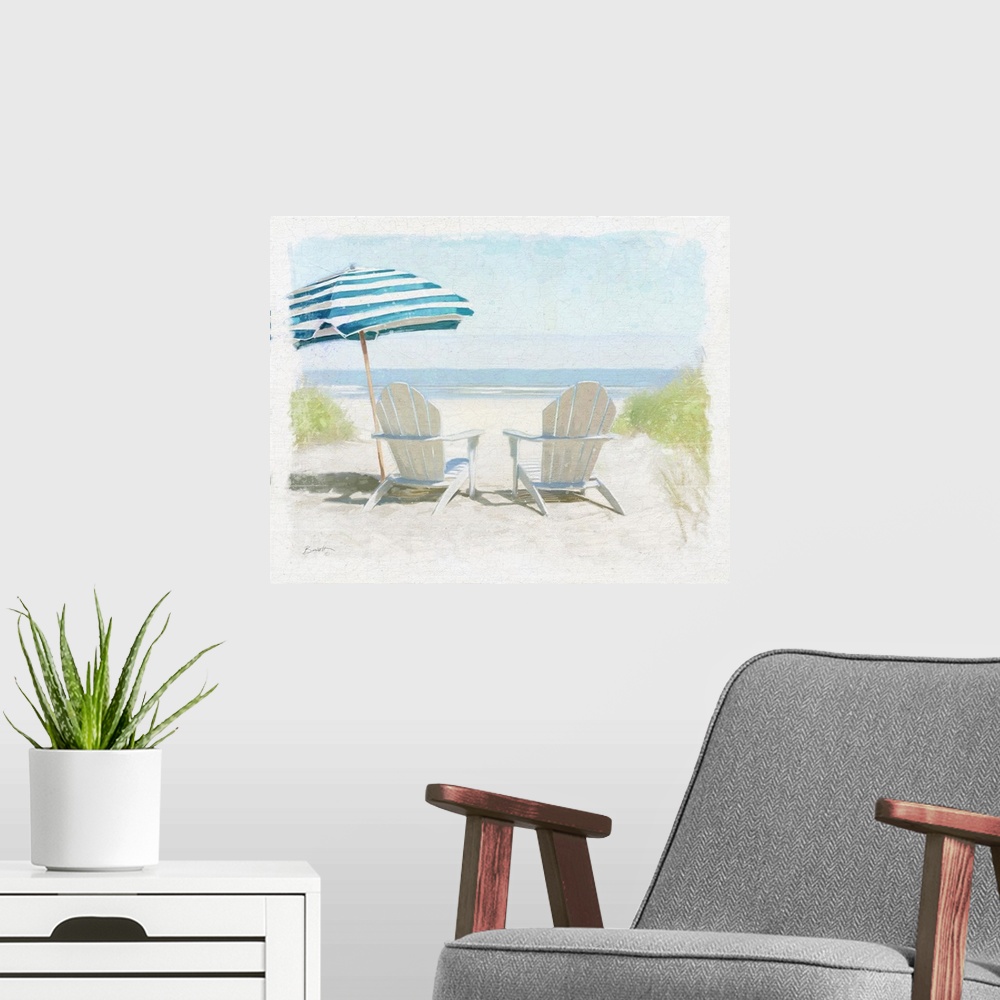 A modern room featuring You can feel the sea breeze with this evocative shore scene.