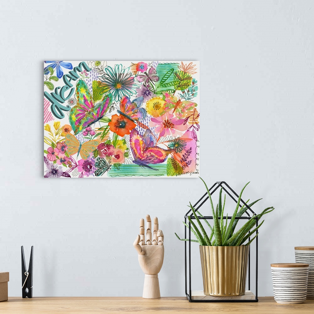 A bohemian room featuring This splashy, vibrant floral collage brings the garden in!
