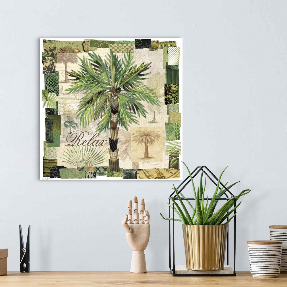 A bohemian room featuring Elegant palm tree adds a tropical accent. For bed, bath and more.