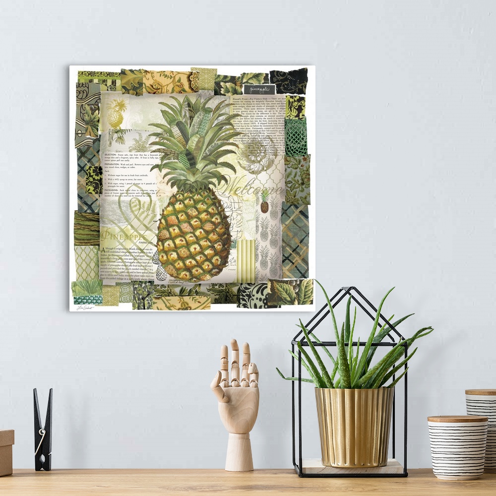 A bohemian room featuring Elegant pineapplethe symbol of hospitality.