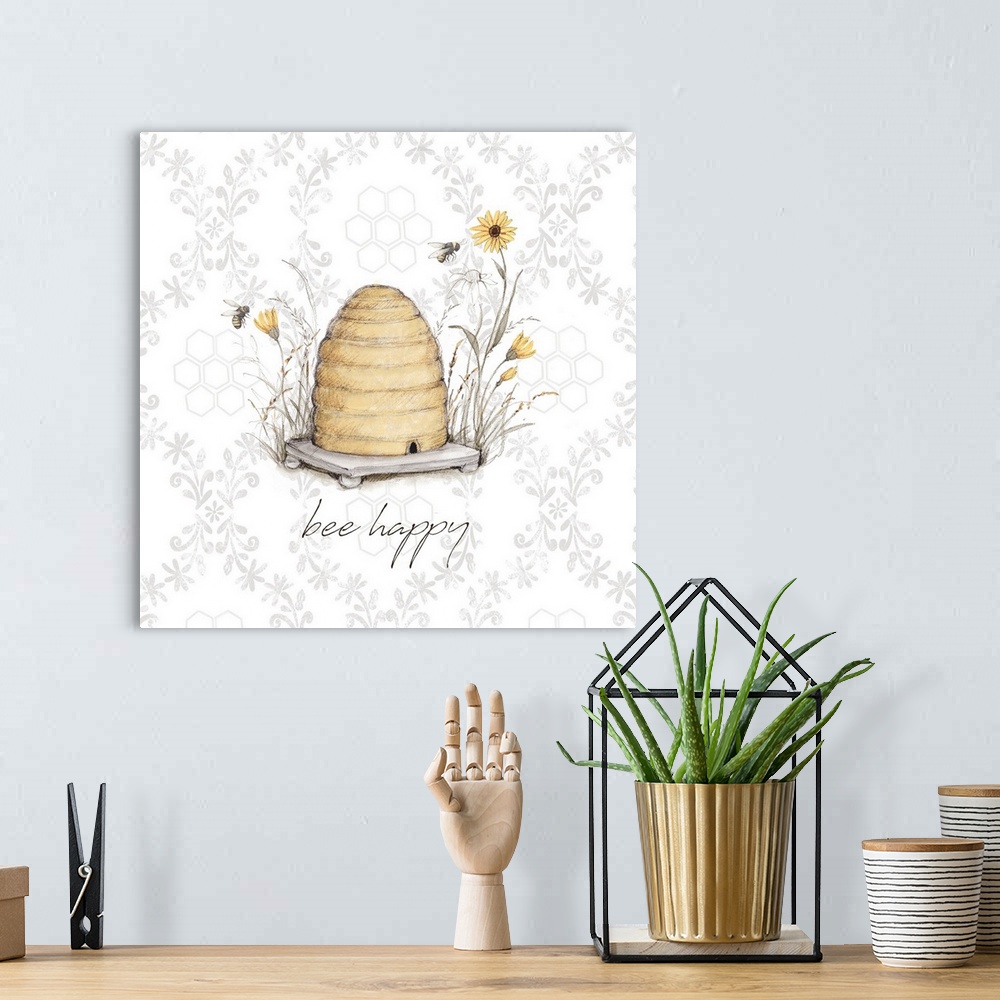 A bohemian room featuring A simple and sweet bee-themed image for your home accent.