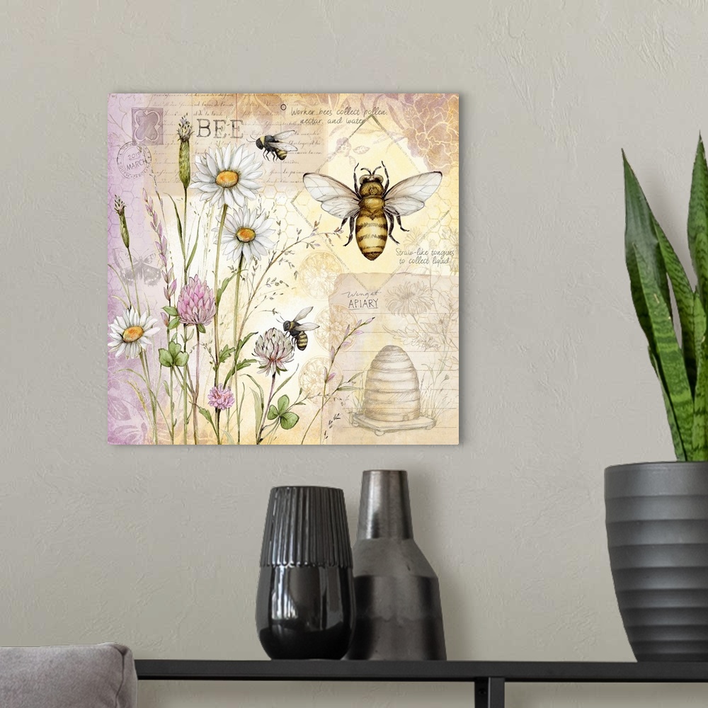 A modern room featuring Bees and wildflowers evoke the beauty of nature.