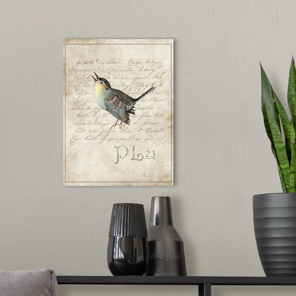 A modern room featuring Botanical parchment study of bird adds elegant, nature-inspired touch to any room.