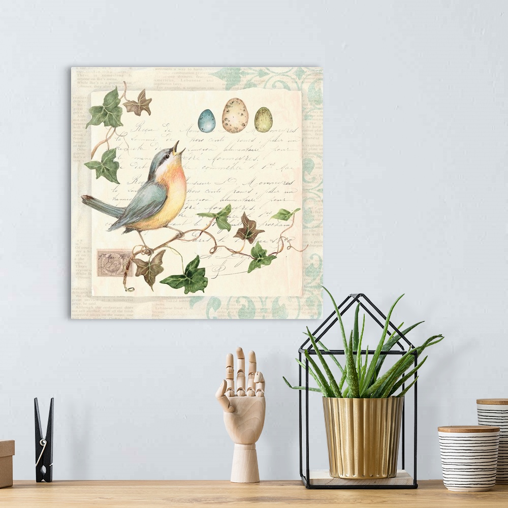 A bohemian room featuring Botanical study of birdlife adds elegant, nature-inspired touch to any room.