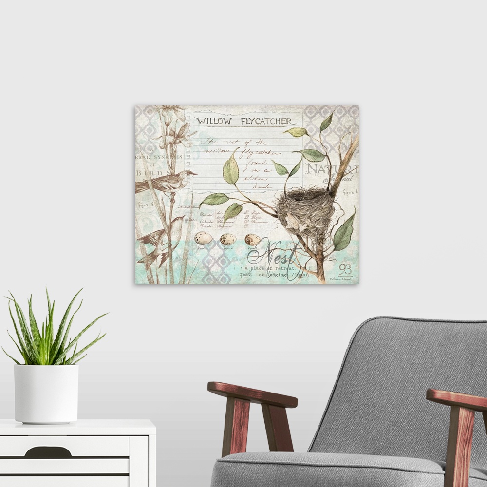 A modern room featuring Botanical study of birdlife adds elegant, nature-inspired touch to any room.