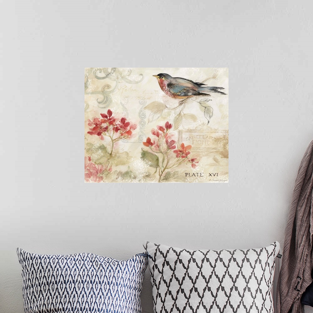 A bohemian room featuring Lovely, soft nature scene featuring the popular Robin.
