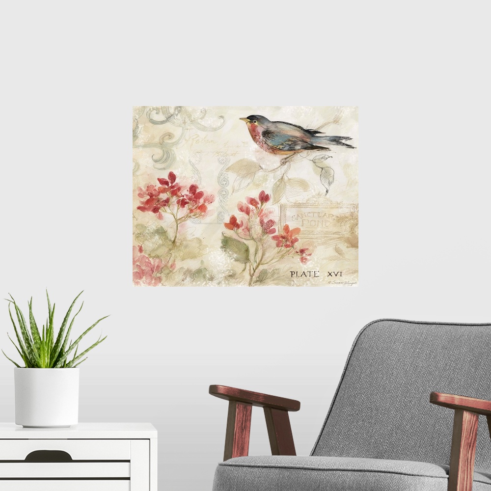 A modern room featuring Lovely, soft nature scene featuring the popular Robin.