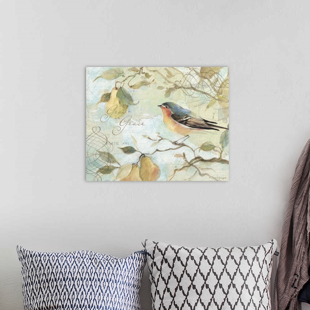 A bohemian room featuring This bird in a pear tree is a gorgeous accent decor piece.