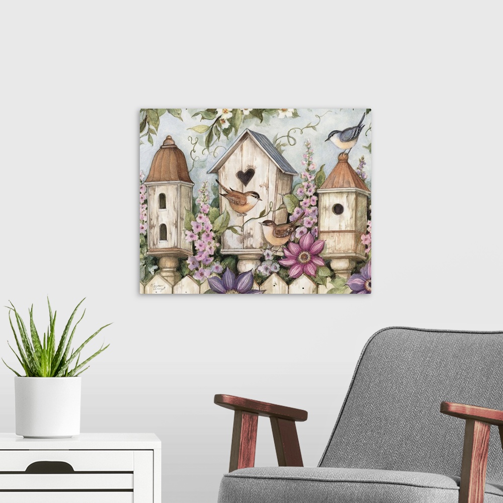 A modern room featuring Bring the outdoors in with this lovely trio of birdhouses