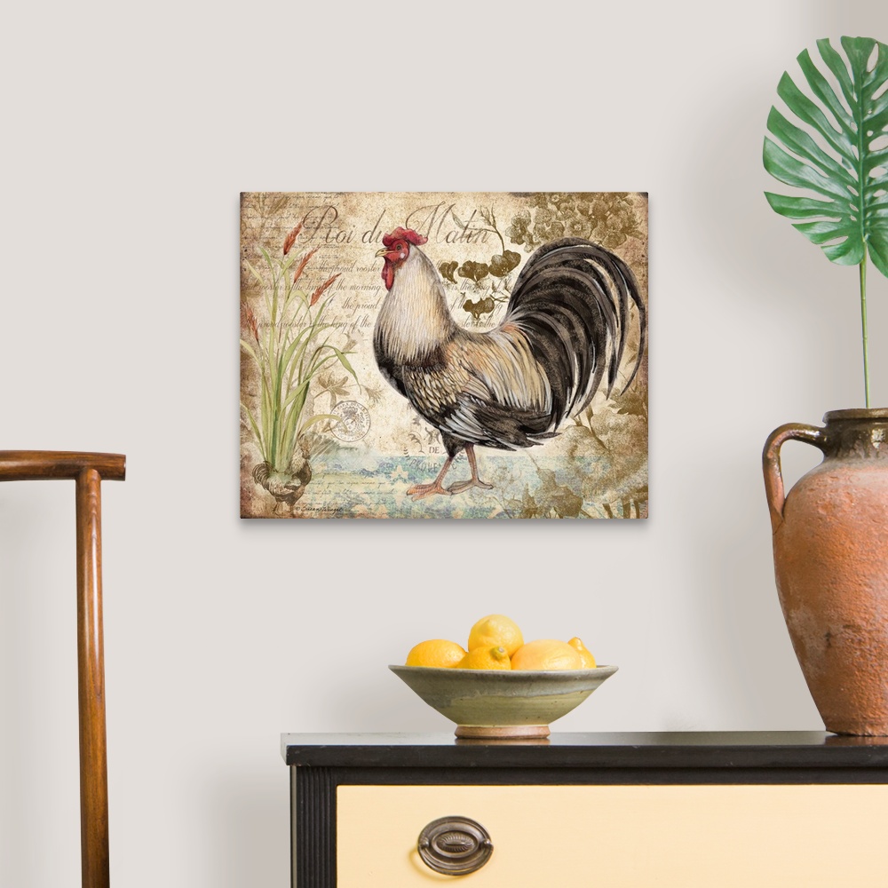 A traditional room featuring This elegant Rooster image adds a stunning accent to your kitchen or dining room.