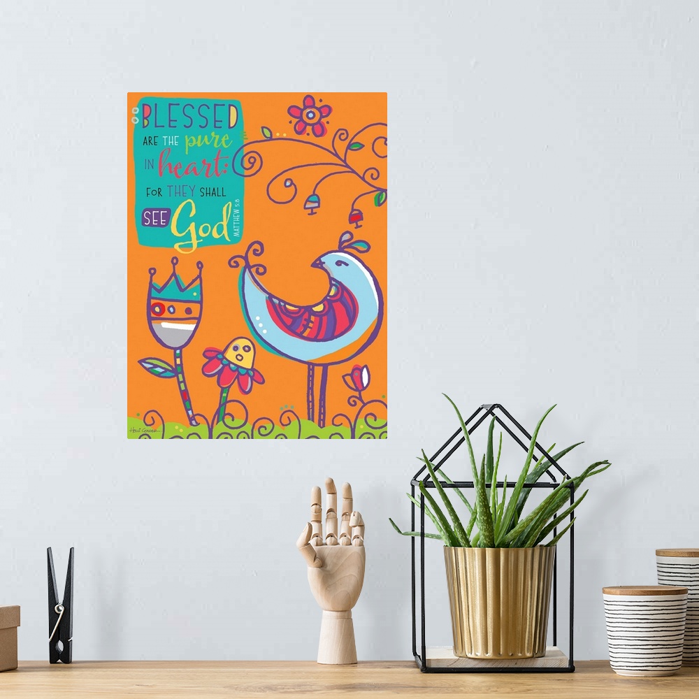 A bohemian room featuring Colorful floral arrangement with meaningful Scripture excerpts.